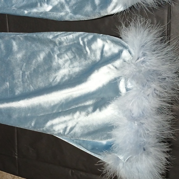 Dolls Kill Sugar Thrillz Cloudy Exes & OMGs Blue Satin & Marabou Flare Pants XXL - Picture 13 of 15